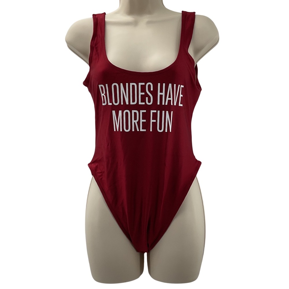 Ravesuits Blondes Have More Fun One Piece Swimsuit Burgundy‎ Red Small NEW
